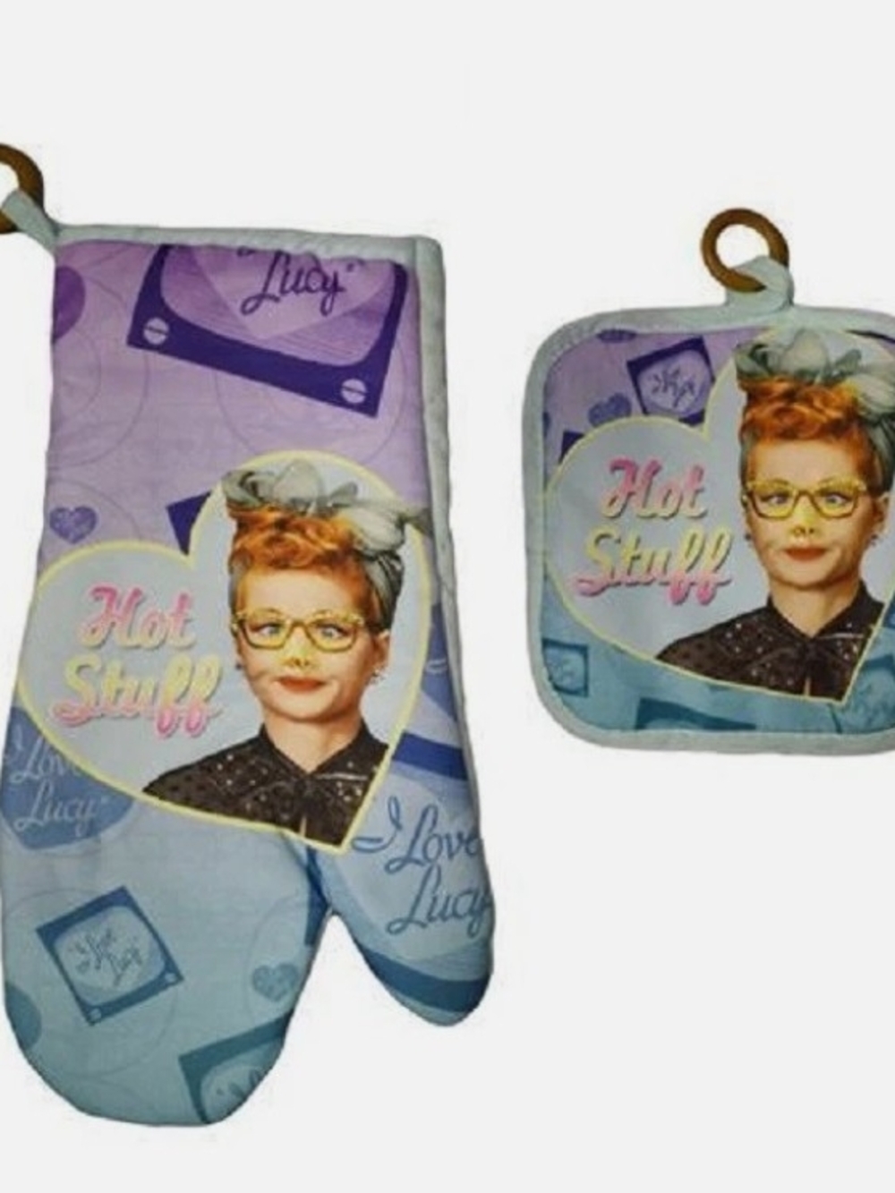 I Love Lucy Hot Stuff New Oven Mitt & Potholder Set Gift Kitchen Lucille Ball TV